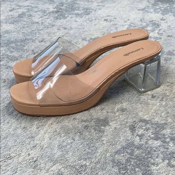 Larroude Jenn Lucite Heeled Mules Nude Beige Clear Sandals Cinderella Sz 10 - Picture 3 of 15